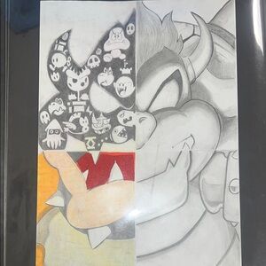 Nintendo Character Split Art in Black, Gray, Orange, and Red